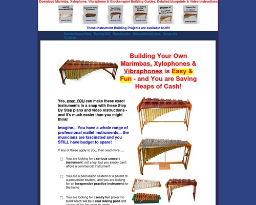 Obtain Plans to Make or construct a marimba, vibraphone, xylophone, glockenspiel, metalophone